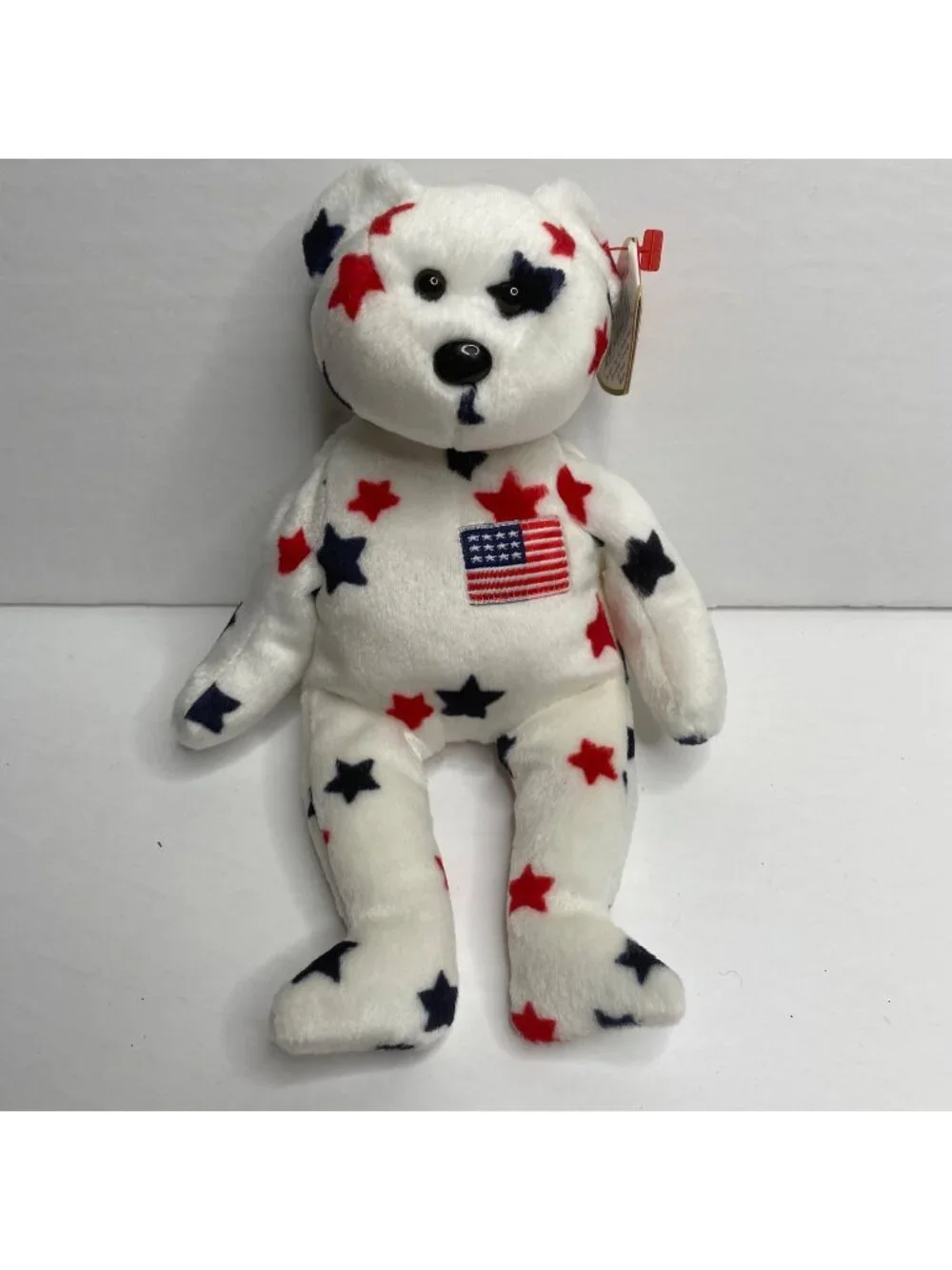 Ty Beanie Baby Glory Bear Plush White Stars Stuffed Animal Retired July 4 1997